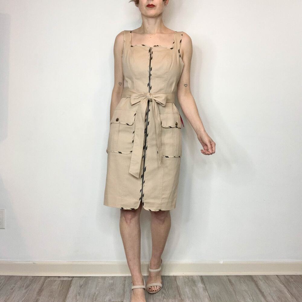 NWT LTD khaki cargo dress belted front zipper square flap pockets utility 2812